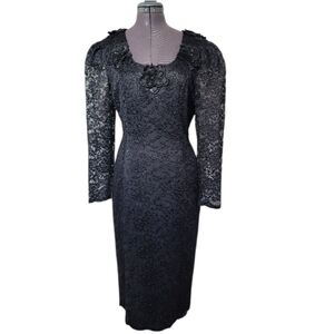 SM Vintage Italy Paola Luccini Holiday Party Dress Black Lace Cocktail
